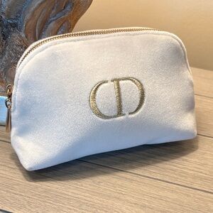 Dior Cream Velvet Cosmetic Pouch with Gold CD Emblem
